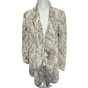 Lucky Brand Womens Duster Cardigan Sweater Beige Aztec Southwestern Open Boho L